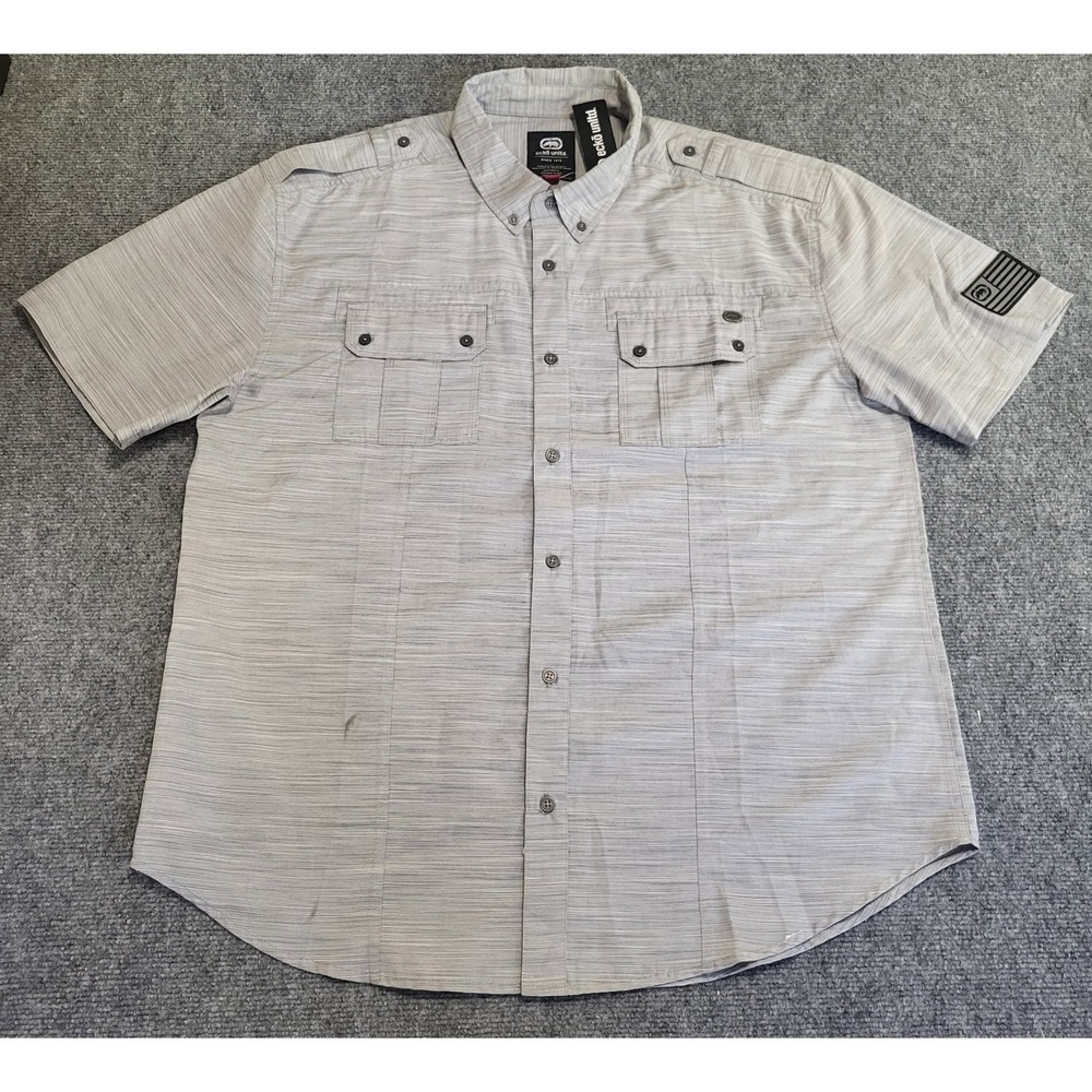 Ecko Unltd Men's Short Sleeve Gray Button-Up T-Shirt Size XX-Large "NWT"